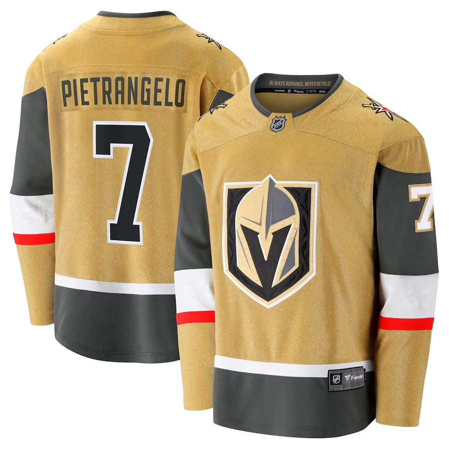 Men Vegas Golden Knights #7 Alex Pietrangelo Fanatics Branded Gold Alternate Premier Breakaway Player NHL Jersey